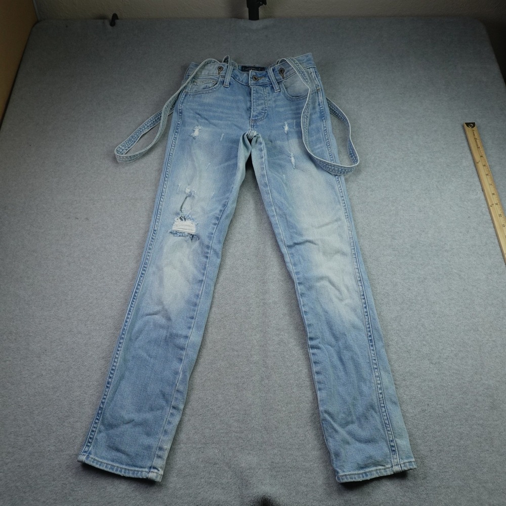 Lucky Brand Jeans Womens 00/24 Light‎ Blue Distressed Suspender High Rise Tomboy